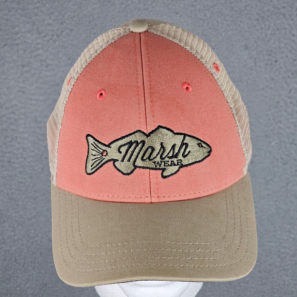 Marsh Wear Clothing Mens Fish Logo Trucker Hat Snapback Mesh Cap Coral Tan